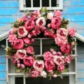 Beautiful pink silk peony artificial flower wreath for front door home wall hanging decor - 55-60 cm (Without Berries)