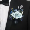 Artificial rose boutonniere for wedding groom groomsmen business celebration suit flower decor - Blue Corsage
