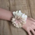 Artificial fabric wrist flower for wedding bridal bridesmaid wristband accessory beige floral - Style E (Wrist Corsage)