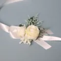 Witte Roos Pols Bloem Corsage Huwelijk Bruidsmeisje Bloemige Armband Accessoire - Polscorsage / Wit