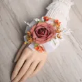 Artificial rose wrist flower bridal corsage for wedding party celebration wristlet. - Caramel Wrist Corsage