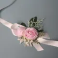 Roze kunstmatige roos polsbloem met witte lint voor bruiloft bruidsmeisje feest decor - Polscorsage / Lichtroze