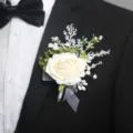 Elegant white rose boutonniere artificial flower suit corsage for wedding party groom celebration - White Corsage