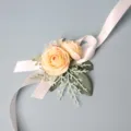 Kunstmatige roos polsbloem bos stijl bruiloft bruidsmeisje corsage lint decoratie accessoire - Polscorsage / Champagne