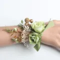 Elegante corsage da polso per matrimonio damigella braccialetto di fiori di rosa verde - Corsetto da Polso Verde Vintage