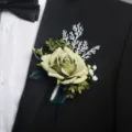 Sage green artificial rose boutonniere lapel pin for wedding, groom and business celebrations. - Green Boutonniere