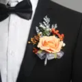 Artificial rose boutonniere wedding groom corsage suit lapel flower pin decoration. - Orange Boutonniere