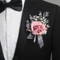 Elegant artificial rose boutonniere for weddings and business events, wedding groom corsage. - Pink Purple Boutonniere