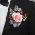 Elegant pink rose artificial flower boutonniere for wedding groom suit celebration decor. - Medium Pink Boutonniere