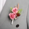 Artificial rose wedding boutonniere for groom and groomsmen in elegant pink color design. - Dusty Pink