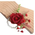 Corsetto da polso con rosa artificiale e perle per matrimonio damigella festa - Corsage da polso / Rosso