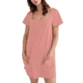 Roze mini-jurk met vierkante hals, korte mouwen en handige zakken voor dagelijks. - Roze