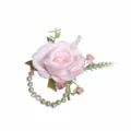 Fiore da polso in rosa artificiale corsage da damigella con braccialetto di perle. - Corsage da polso / Rosa chiaro