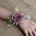 Artificial rose wrist flower for wedding prom party, forest style corsage with white ribbon. - Style 5 Wrist Corsage