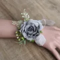 Grey rose wrist corsage artificial flower wedding prom bracelet with elegant white ribbon - Style 6 Wrist Corsage
