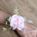 Artificial Pink Rose Wrist Corsage Wedding Flower Prom Bracelet Pearl Ribbon Decor - Style 7 Wrist Corsage