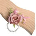Chic rosa artificiale perla polso corsage matrimonio romantico bracciale floreale decor - Corsage da polso / colore fagiolo rosso