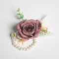 Elegante fiore da polso di rosa con bracciale di perle per matrimonio festa damigella decoro - Corsage da polso / Caffè