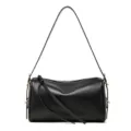 Borsa a tracolla nera in vera pelle, borsa a cilindro minimalista alla moda da donna. - 26*12*17cm / Nero