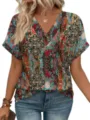 Mujer Cuello V Manga Corta Casual Boho Estampado T-Shirt Verano Moda Tops para Uso Diario - Bohemio - verde