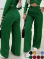 Conjunto de mujer de top corto de manga larga y pantalón ancho de tiro alto, elegante traje verde. - S / Verde