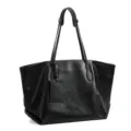 Borsa shopper in pelle nera da donna, grande borsa a spalla per il lavoro e l'uso quotidiano. - Nero