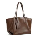 Borsa shopper in pelle marrone da donna, grande borsa a spalla elegante per ogni occasione. - Marrone