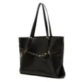Borsa shopper in pelle nera con doppi manici e cinturino frontale, elegante borsa a spalla. - Nero