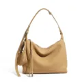 Classica borsa a tracolla in pelle cammello con ampio spazio, design hobo elegante per il lavoro. - Marrone