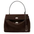 Borsa a mano in camoscio marrone scuro donna elegante borsa a spalla shopper tote variante - Taglia L / Caffè