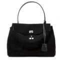 Borsa in camoscio nero da donna, elegante borsa a spalla con chiusura in metallo per ogni giorno. - Taglia L / Nero