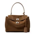 Borsa a tracolla in camoscio marrone con chiusura metallica e design elegante. - Taglia S / Marrone