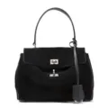 Borsa a mano elegante in camoscio nero con manico superiore e chiusura a lucchetto metallico - Taglia S / Nero
