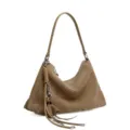 Borsa a spalla retrò in camoscio per donna, grande borsa hobo con nappa, elegante borsa casual. - 32*11*20 / Grigio