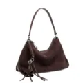 Borsa a spalla in camoscio marrone retrò da donna, grande borsa morbida per il lavoro. - 32*11*20 / Caffè