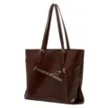 Bruine lederen shopper tas voor dames, grote stijlvolle schoudertas met gesp details. - Chocolade