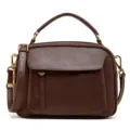 Borsa a tracolla in pelle marrone scuro da donna, borsa retrò con manico e tracolla. - 23*10*17 / Marrone