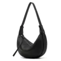 Borsa a tracolla mezza luna minimalista in vera pelle da donna lavoro quotidiano nero - Nero