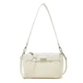 Borsa a tracolla minimalista in vera pelle crema con elegante chiusura metallica e cinturino. - Bianco perla