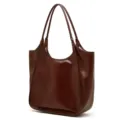 Elegante borsa a spalla in vera pelle marrone da donna, grande shopper capiente e pratica per lavoro. - Caffè