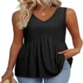 Zwarte mouwloze peplum blouse met V-hals voor dames, elegante casual zomerse babydoll top. - Zwart