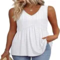 Wit mouwloos V-hals peplum top voor dames, elegante gestructureerde zomerse blouse. - Wit