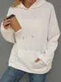 Mujer moda casual jacquard sudadera con capucha manga larga con bolsillo blanco liso chic - S / Blanco