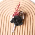 Halloween black rose brooch artificial flower pinecone corsage party costume dress decor - Style A