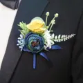 Elegant artificial rose boutonniere for groom wedding party suit corsage flower decor - Corsage / Yellow Blue
