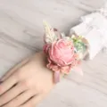 Roze kunstmatige zijden roos polscorsage huwelijksbloem voor bruidsmeisje feest decor - Polscorsage / Roze