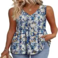 Mouwloze top met V-hals en bloemenprint, elegante peplum babydoll blouse voor vrouwen. - S / Bont Geel