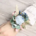 Europese kunstmatige roos polsbloem blauwe corsage voor huwelijk bruidsmeisje feest - Polscorsage / Blauw
