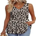 Dames luipaardprint mouwloos V-hals babydoll tanktop casual zomer losse peplum blouse - Gekleurde Luipaard