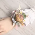 European style wedding rose artificial flower wrist corsage bracelet for bridesmaid party. - Wrist Corsage / Coffee